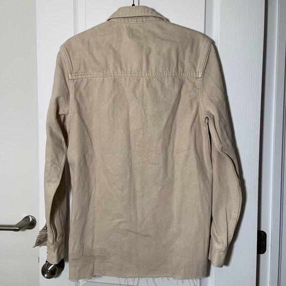 Zara Man Unisex Denim Relaxed Fit Shirt Jacket Shacket Cotton Beige Tan Size S - Picture 3 of 13